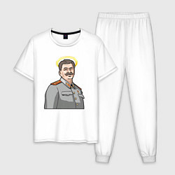 Пижама хлопковая мужская Сталин с нимбом, цвет: белый