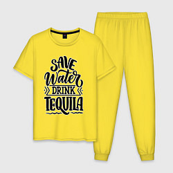Пижама хлопковая мужская Спаси воду - пей текилу, цвет: желтый