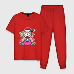 Пижама хлопковая мужская Санта отдыхает, цвет: красный
