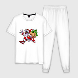 Пижама хлопковая мужская Санта с мешком денег, цвет: белый