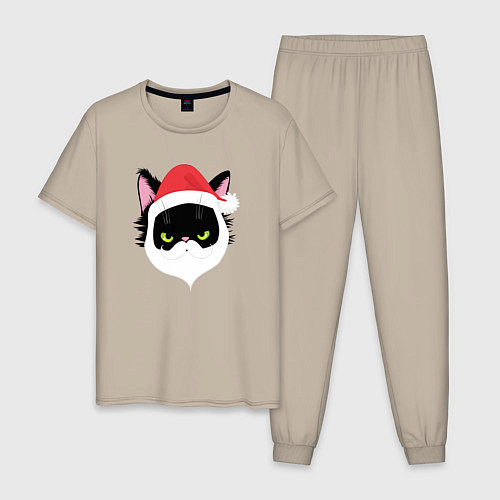 Мужская пижама Кот дед Мороз / Миндальный – фото 1