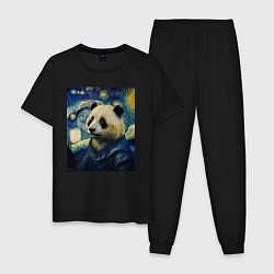 Пижама хлопковая мужская Панда Ван Гога, цвет: черный