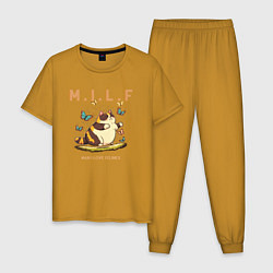 Пижама хлопковая мужская Man I Love Felines, цвет: горчичный