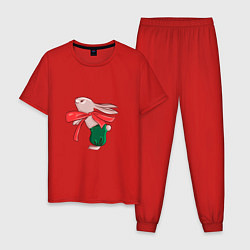 Пижама хлопковая мужская Заяц с красным бантом, цвет: красный
