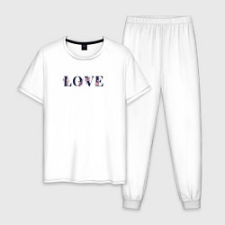 Пижама хлопковая мужская Любовь с контурными цветами, цвет: белый