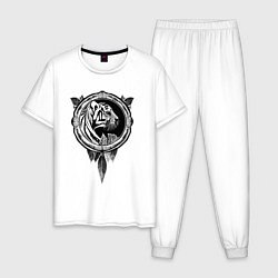 Пижама хлопковая мужская Тигр -символ 2022 года - контрастный в рамке, цвет: белый