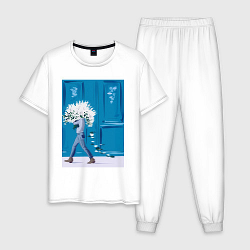 Мужская пижама С букетом цветов / Белый – фото 1