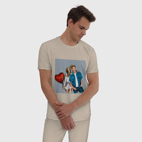 Мужская пижама Пара влюбленных с шариком / Миндальный – фото 3