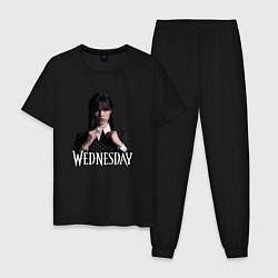 Пижама хлопковая мужская Wednesday поправляет воротник, цвет: черный