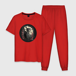 Пижама хлопковая мужская Самурай с черепом, цвет: красный