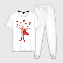 Пижама хлопковая мужская Супергерой Любовник с сердцами, цвет: белый