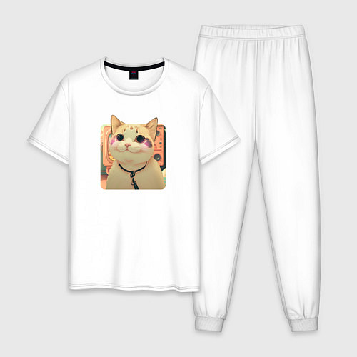 Мужская пижама Cat smiling meme art / Белый – фото 1