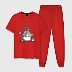 Пижама хлопковая мужская Тоторо с зонтиком, цвет: красный
