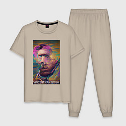 Пижама хлопковая мужская Vincent Van Gogh - автопортрет - нейросеть, цвет: миндальный