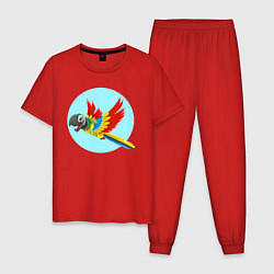 Пижама хлопковая мужская Красочный попугай, цвет: красный