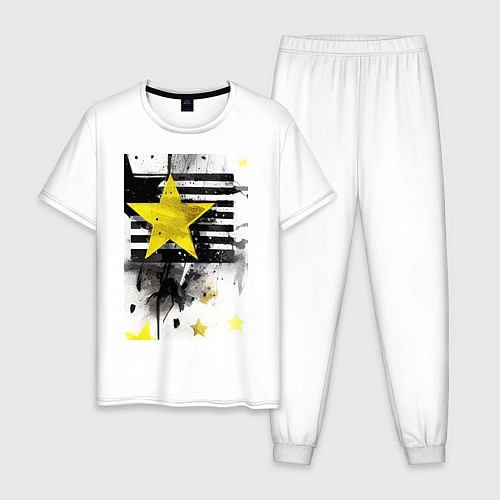 Мужская пижама Желтая звезда на полосах / Белый – фото 1