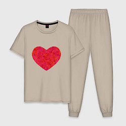 Пижама хлопковая мужская Сердце из мазков краски, цвет: миндальный