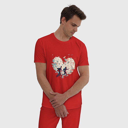 Мужская пижама Влюбленные летят на фоне сердца / Красный – фото 3