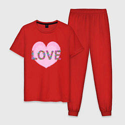 Пижама хлопковая мужская Сердце для влюбленных, цвет: красный