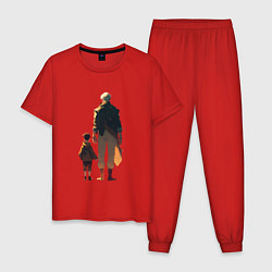 Пижама хлопковая мужская Сын и его отец, цвет: красный