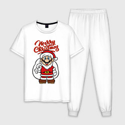 Пижама хлопковая мужская Christmas Mario, цвет: белый