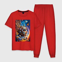 Пижама хлопковая мужская Сальвадор Дали в космосе, цвет: красный
