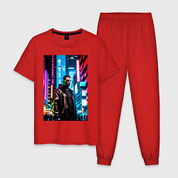 Пижама хлопковая мужская Синтвейв Cyberpunk 2, цвет: красный
