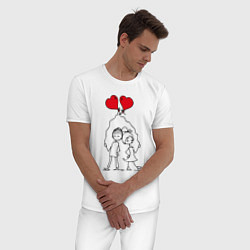 Пижама хлопковая мужская Влюбленные с шариками, цвет: белый — фото 2