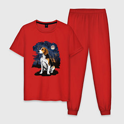 Пижама хлопковая мужская Собака Бигль - звездная ночь Винсента Ван Гога, цвет: красный