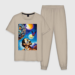 Пижама хлопковая мужская Salvador Dali: Butterfly Flight, цвет: миндальный