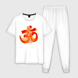Пижама хлопковая мужская Символ ОМ с девушкой в позе медитации, цвет: белый