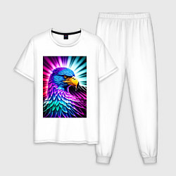 Пижама хлопковая мужская Neon eagle - neural network, цвет: белый