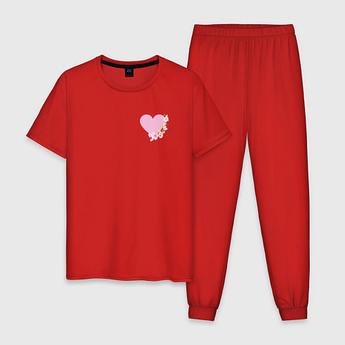 Мужская пижама Сердце и веточка цветущей сакуры / Красный – фото 1