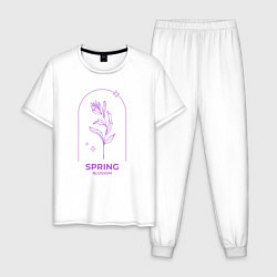 Пижама хлопковая мужская Spring Blossom Весеннее Цветение, цвет: белый