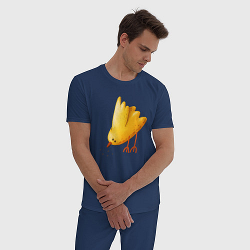 Мужская пижама Желтая птичка клюет зерна / Тёмно-синий – фото 3