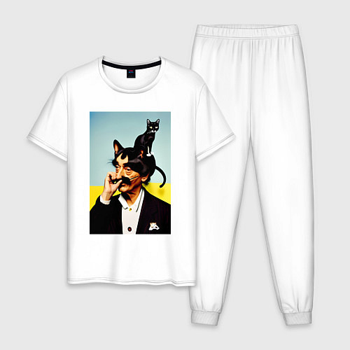 Мужская пижама Salvador Dali and black cat / Белый – фото 1