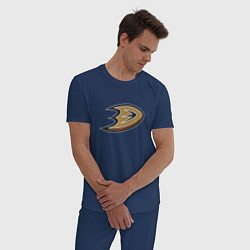 Пижама хлопковая мужская Анахайм Дакс логотип, цвет: тёмно-синий — фото 2