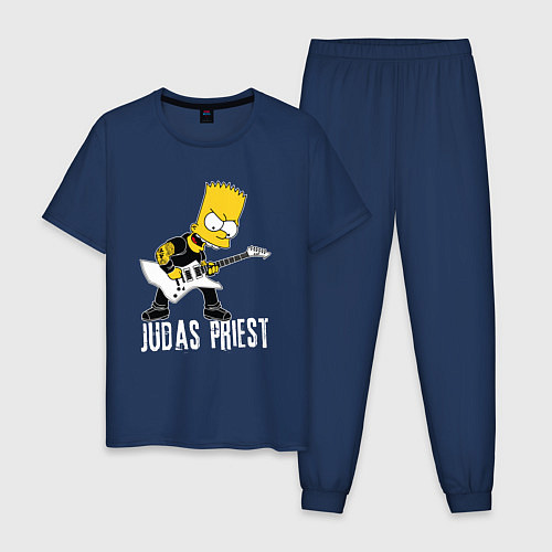 Мужская пижама Judas Priest Барт Симпсон рокер / Тёмно-синий – фото 1
