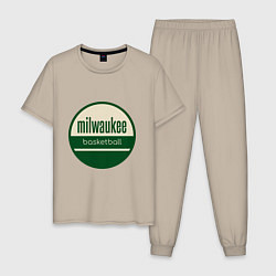 Пижама хлопковая мужская Milwaukee basketball, цвет: миндальный