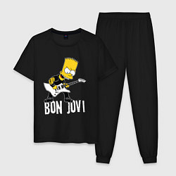 Пижама хлопковая мужская Bon Jovi Барт Симпсон рокер, цвет: черный