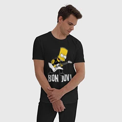 Пижама хлопковая мужская Bon Jovi Барт Симпсон рокер, цвет: черный — фото 2