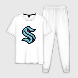 Пижама хлопковая мужская Сиэтл Кракен логотип, цвет: белый