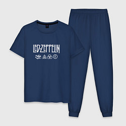 Пижама хлопковая мужская Led Zeppelin символы, цвет: тёмно-синий