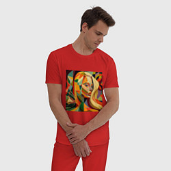 Пижама хлопковая мужская Женщина-абстракция, цвет: красный — фото 2