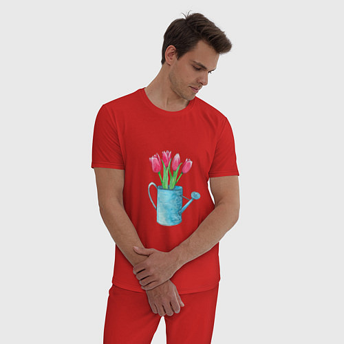 Мужская пижама Букет тюльпанов в лейке / Красный – фото 3