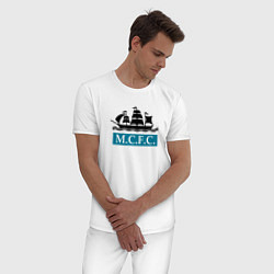 Пижама хлопковая мужская ФК Манчестер Сити корабль, цвет: белый — фото 2