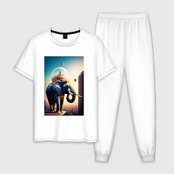 Пижама хлопковая мужская Слон, что держит город, цвет: белый