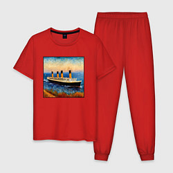 Пижама хлопковая мужская Титаник в стиле Ван Гога, цвет: красный
