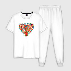 Пижама хлопковая мужская Сердце с полевыми цветами, цвет: белый