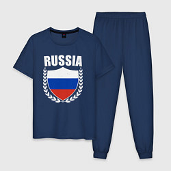 Пижама хлопковая мужская Российский щит, цвет: тёмно-синий